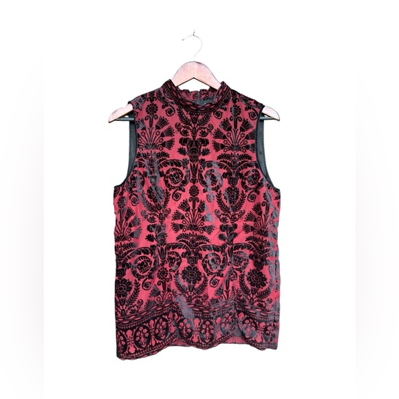 M.S.S.P Black & Red Velvet Sleeveless Blouse High Neck Large Goth Punk Holiday - Picture 2 of 10